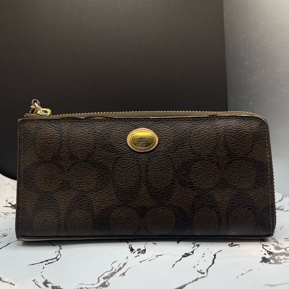 Coach Dark Brown Wallet with Gold Logo